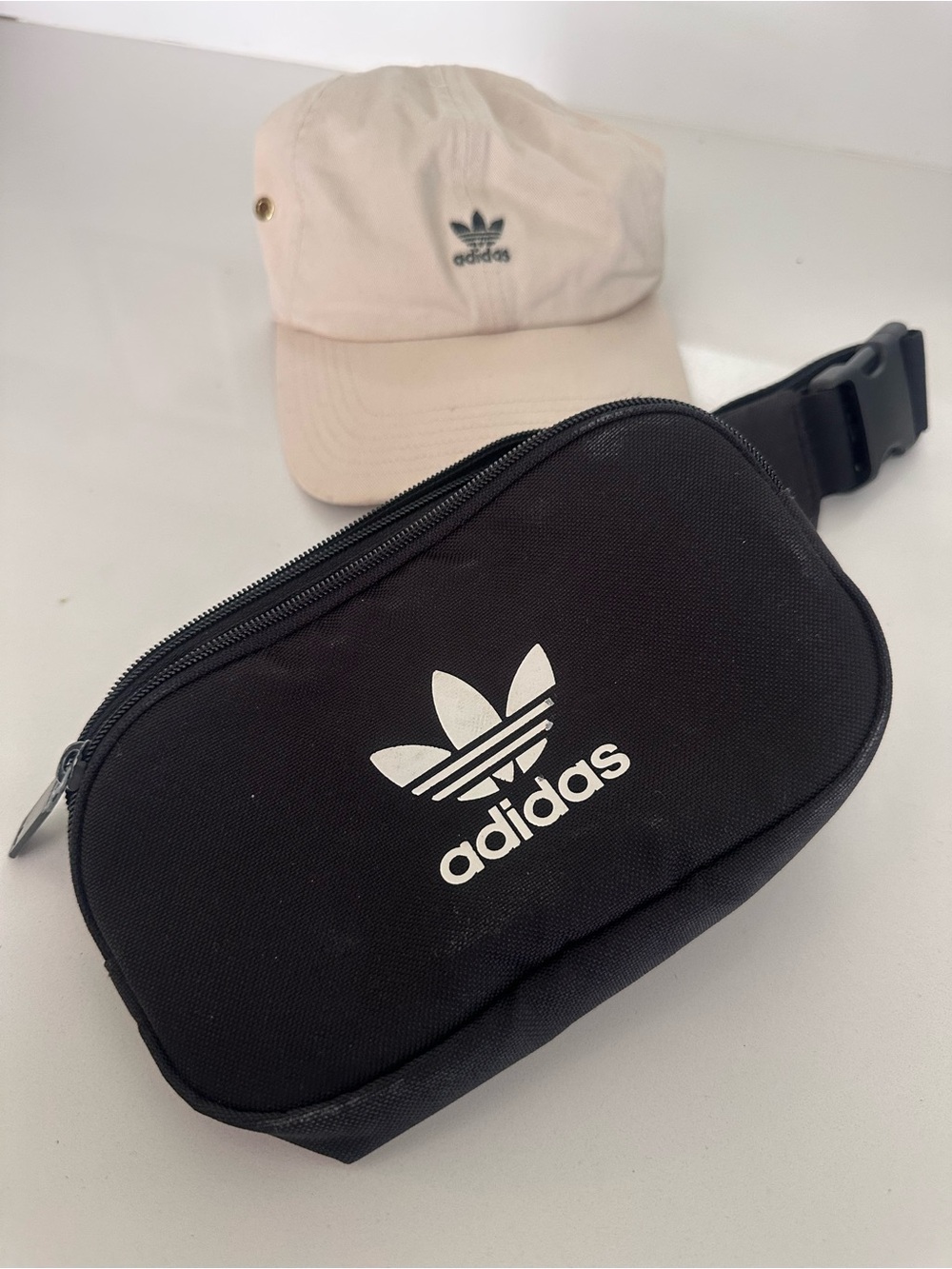 adidas Black Waist Bag & adidas tan hat